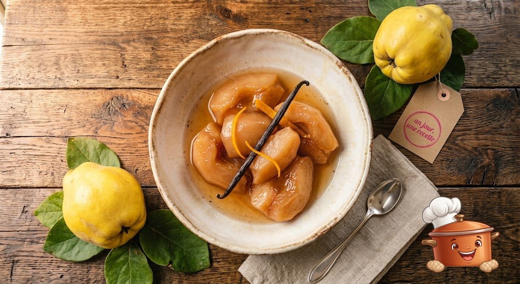 Coings pochés aux parfums d'agrumes et épices
