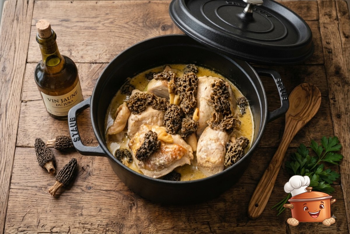 Poulet au vin jaune et aux morilles